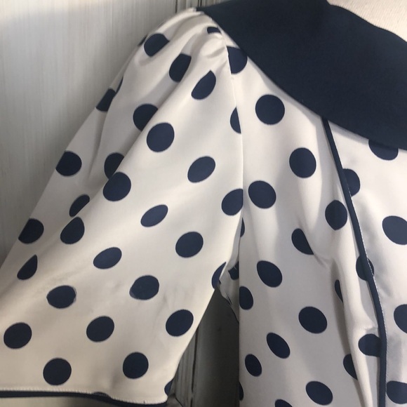 TRUE VINTAGE Hand Made Cream with Navy Dots Short Sleeve Sheath Dress - Picture 9 of 16